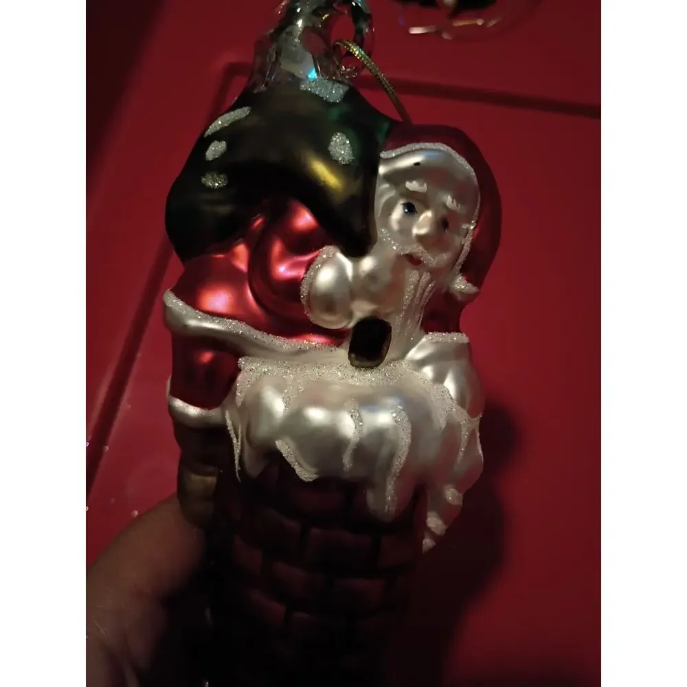 Dillards Hand Blown Glass Ornament Santa Chimney Stocking NEW in Box 9